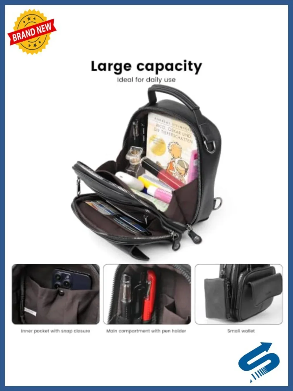 Mini Vegan Leather Backpack Purse with RFID Protection, Detachable Pouch